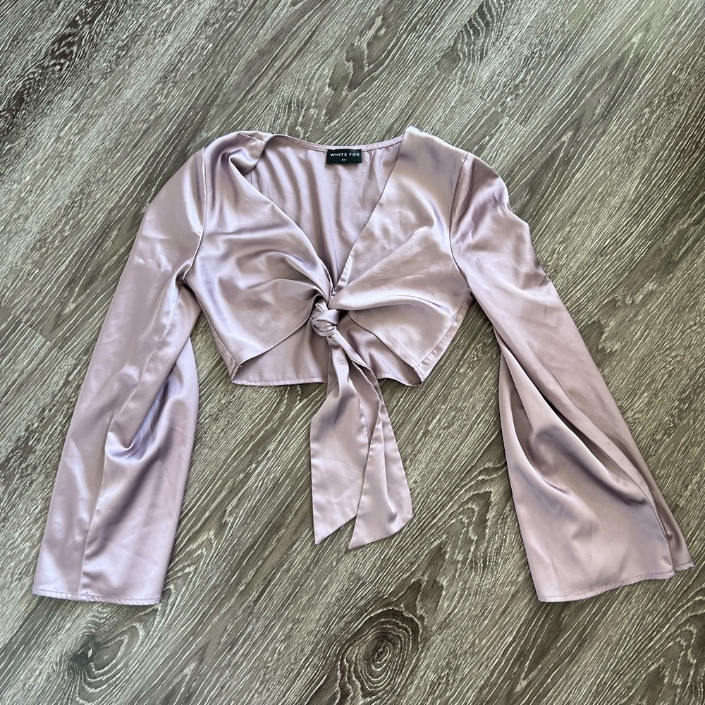 White Fox Boutique light purple crop top tie front